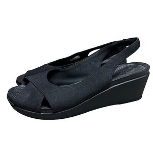 Crocs Leigh Ann Slingback Wedge Sandals Size 9 Black Canvas Comfy Casual Office